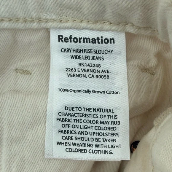 Reformation Cary High Rise Slouchy Wide Leg Jeans in Fior Di Latte (US 4/27) - Picture 6 of 6